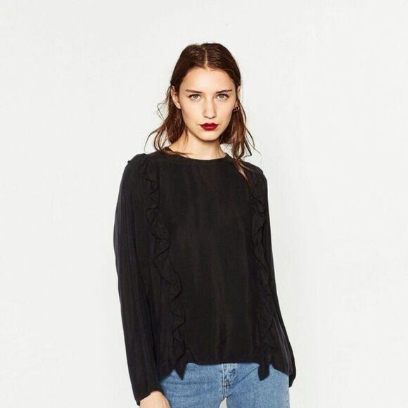 Zara black ruffles blouse premium collection - Picture 1 of 11